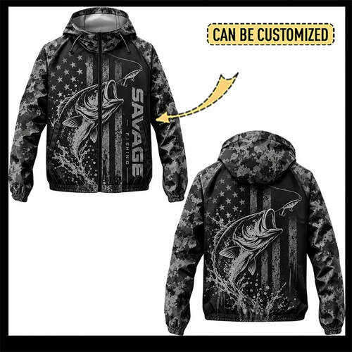 Savage Fishing Bass Fish Digital Camo Windbreaker Jacket