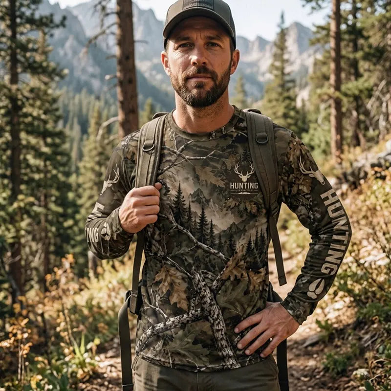 Real Tree Camo Elk Hunting Graphic Long Sleeve Shirt