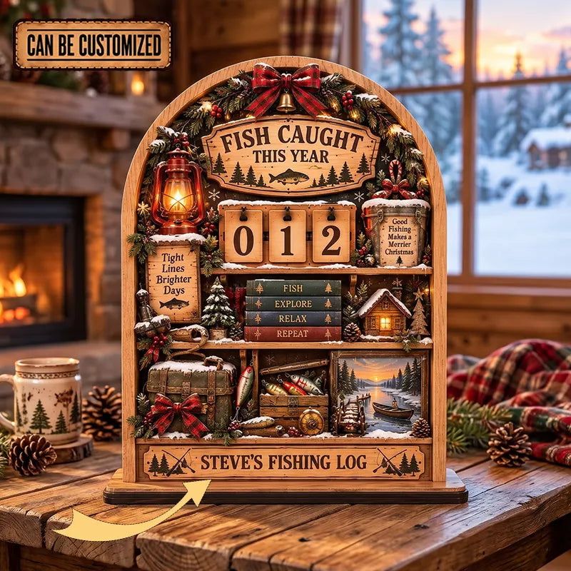 Personalized Christmas Fishing Catch Wooden Tracker