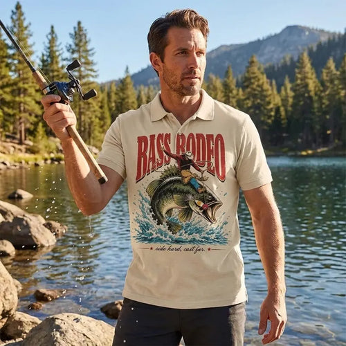 Bass Rodeo Cowboy Fishing Vintage Polo Shirt