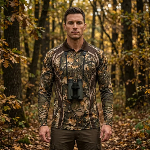 Fathom Threads Deer Antler Camo Hunting Polo Long Sleeve Shirt
