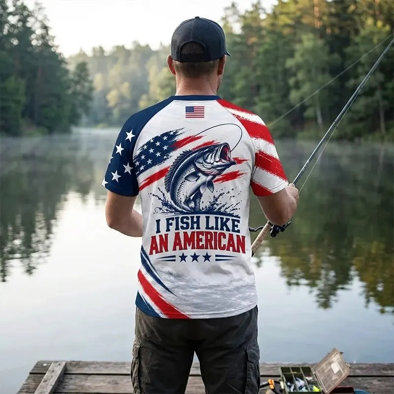 Custom American Bass Fishing Patriotic Raglan T-Shirt