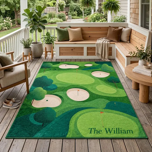 Personalized Aerial Golf Course Greenery Rug