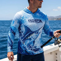 Personalized Deep Blue Predator Ocean Fishing Hooded Long Sleeve Shirt