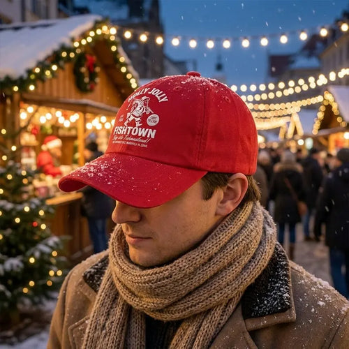 Holly Jolly Fishtown Christmas Fishing Embroidered Cap