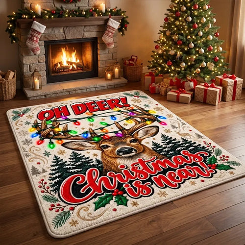Oh Deer Christmas Is Near Reindeer Christmas Area Rug