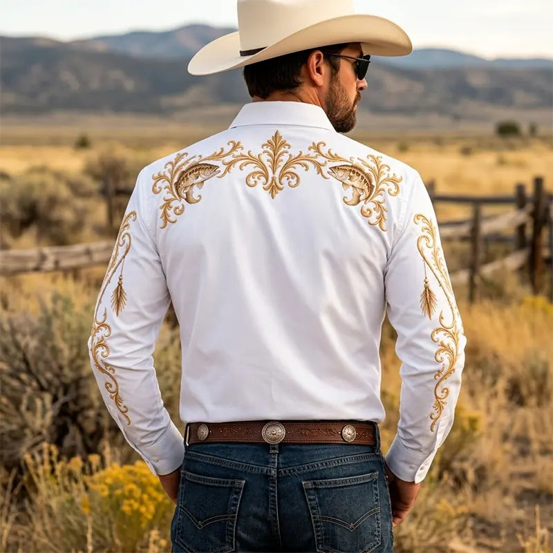 Reel Cowboy Gold Bass Fishing Western Shirt