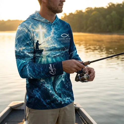 Personalized Fishers of Men Catholic Fishing Hooded Long Sleeve Shirt