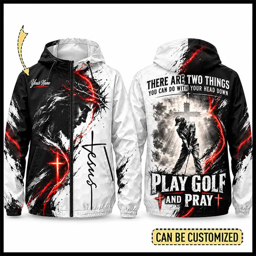 Jesus Play Golf And Pray Christian Windbreaker Jacket
