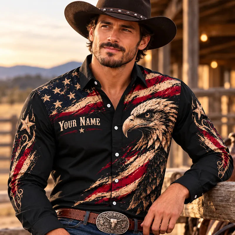 Born Free Stand Proud Bald Eagle Patriotic Americana Western Shirt