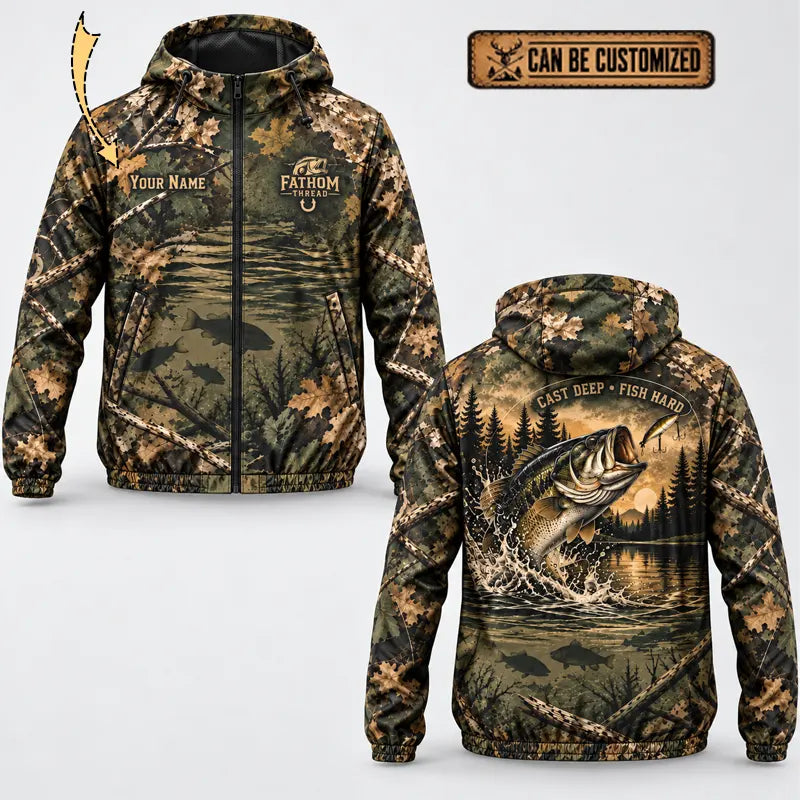 Personalized Fathom Thread Cast Deep Fish Hard Bass Fishing Windbreaker Jacket