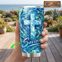 Personalized Savior Cross Ocean Fish Watercolor 20oz Tumbler