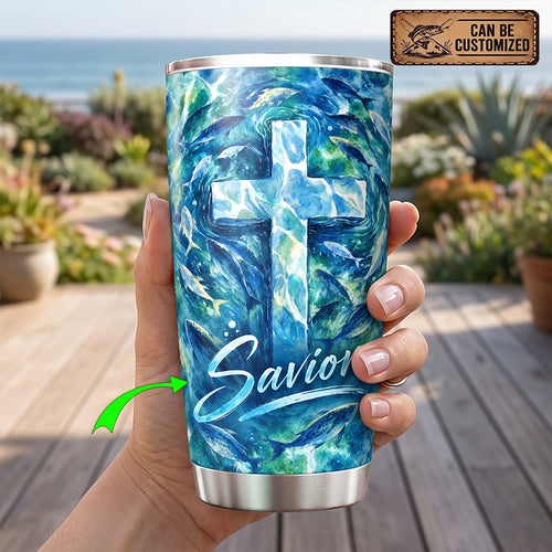 Personalized Savior Cross Ocean Fish Watercolor 20oz Tumbler