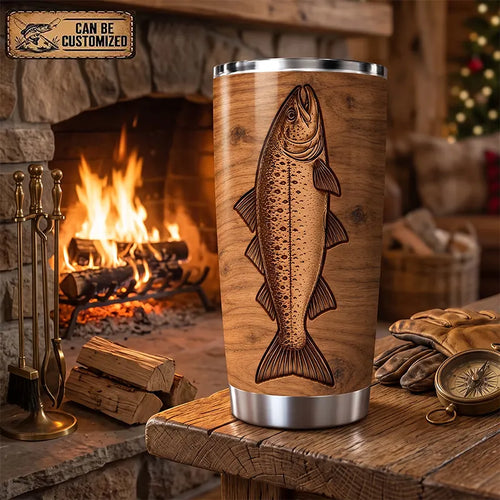 Personalized 20oz Wood Grain Fishing Tumbler