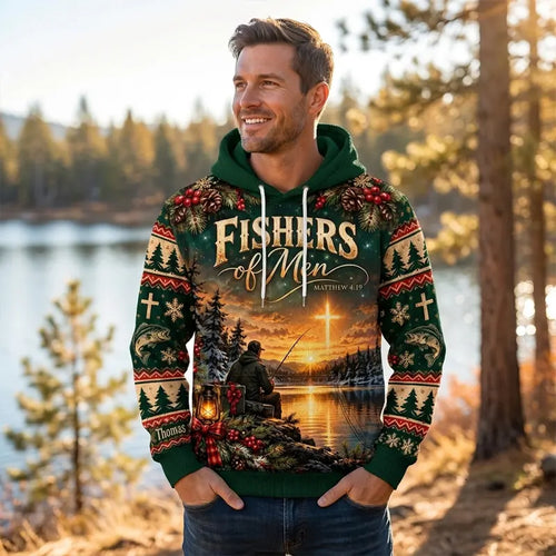 Personalized Fishers of Men Christmas Christian Fishing Hoodie