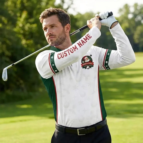 Ho Ho Hole Personalized Christmas Golf Long Sleeve Polo Shirt