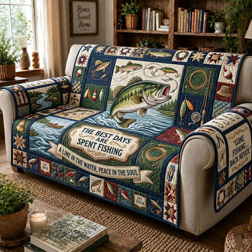 The Best Days Are Spent Fishing Quilted Sofa Cover