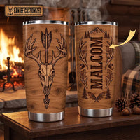 Personalized 20oz Deer Skull Antler Wood Grain Tumbler