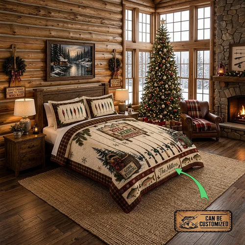 Have A Reel-Y Merry Christmas Fishing Quilt Bedding Set