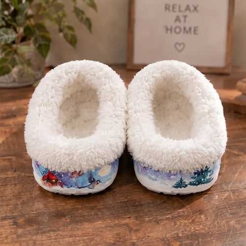 Personalized Silent Night Sweet Bird Flight Christmas Fur Slippers