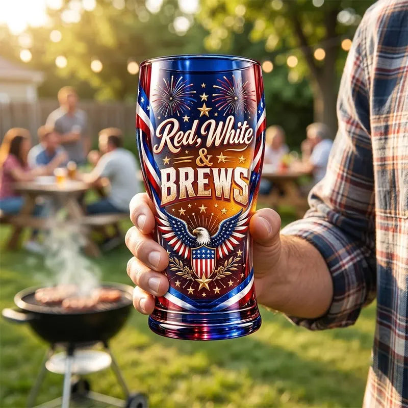 Red White & Brews Patriotic American Eagle Drinking Glass