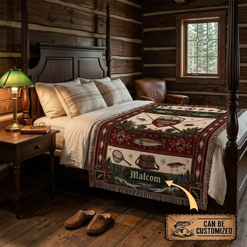 Personalized Fishing Lodge Trout Fishing Tassels Blanket
