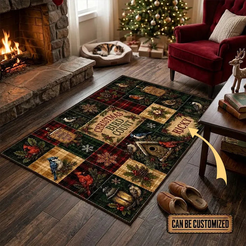 Personalized Holiday Bird Watch Christmas Rug