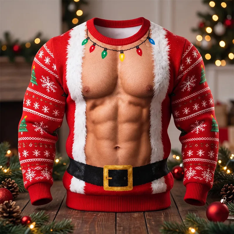 Funny Six Pack Santa 3D Ugly Christmas Sweater