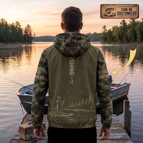 Personalized Fishing Reel Hook Repeat Digital Camo Windbreaker Jacket