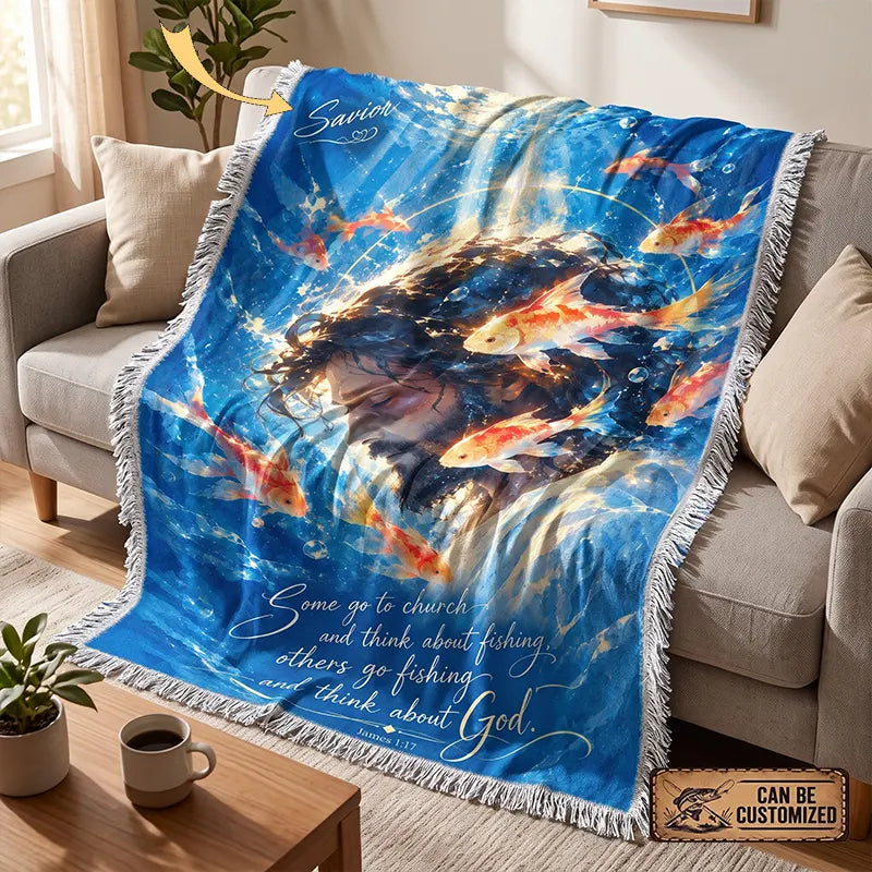 Christian Fishing Jesus Personalized James 1:17 Tassels Blanket