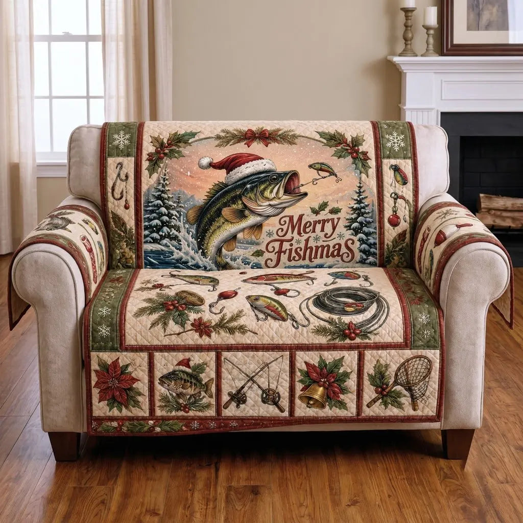 Merry Fishmas Quilted Sofa Cover