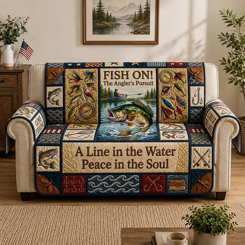 Fish On The Angler's Pursuit Quilted Sofa Cover