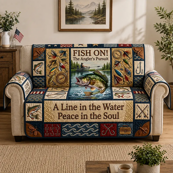 Fish On The Angler's Pursuit Quilted Sofa Cover