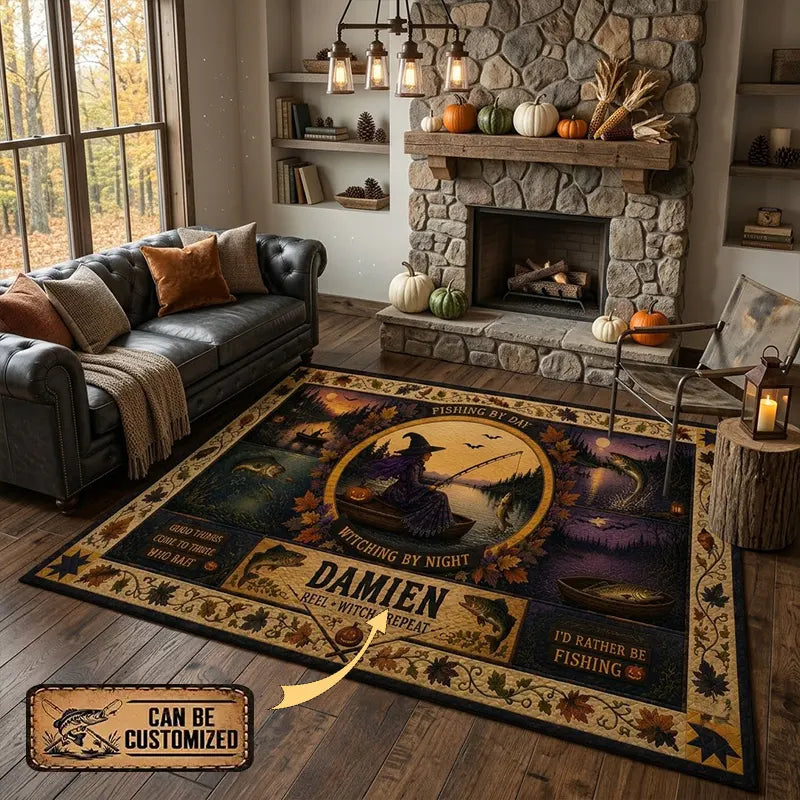Personalized Witching By Night Halloween Fishing Rug