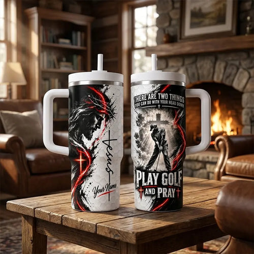 Personalized Jesus Play Golf And Pray Christian 40oz Tumbler