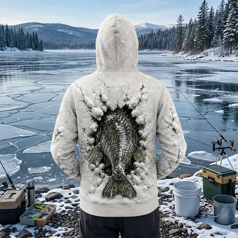 Cracked Snow 3D Largemouth Bass Fishing Hoodie