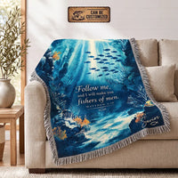 Personalized Matthew 4:19 Christian Fishing Ocean Tassels Blanket