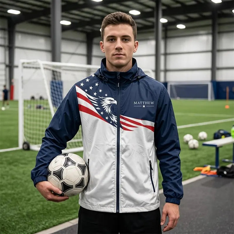 Personalized Fathom Thread Bald Eagle American Flag Soccer Windbreaker