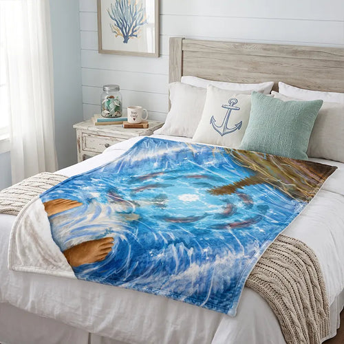 Fishers of Men Jesus Walking on Water Sherpa Fleece Blanket