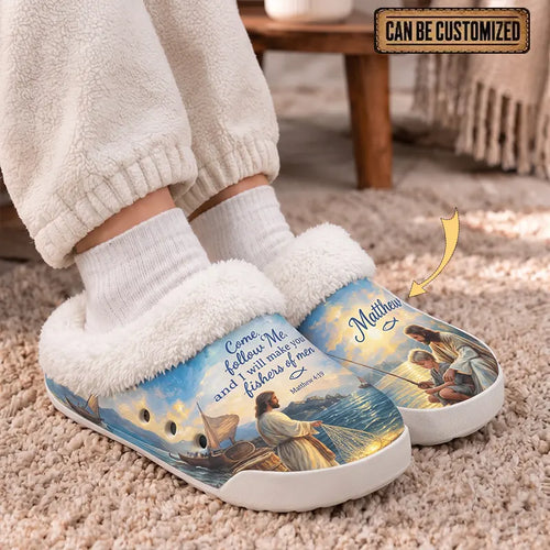 Personalized Christian Jesus Fishing Fur Slippers
