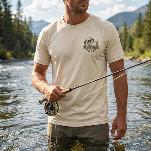 Grace Faith Fishing Christian Bass Embroidered T-Shirt