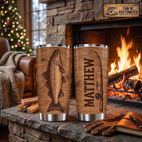 Personalized 20oz Wood Grain Fishing Tumbler