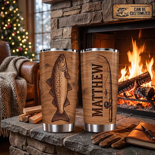 Personalized 20oz Wood Grain Fishing Tumbler
