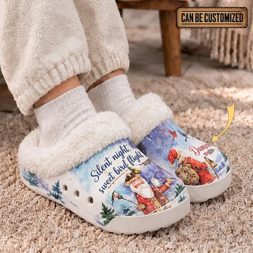 Personalized Silent Night Sweet Bird Flight Christmas Fur Slippers