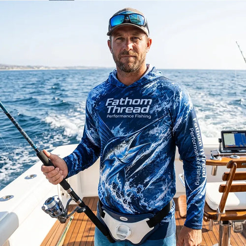 Fathom Thread Performance Fishing Marlin Hooded Long Sleeve Shirt