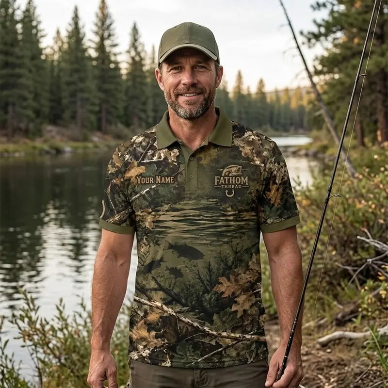 Fathom Thread Camouflage Personalized Fishing Polo Shirt