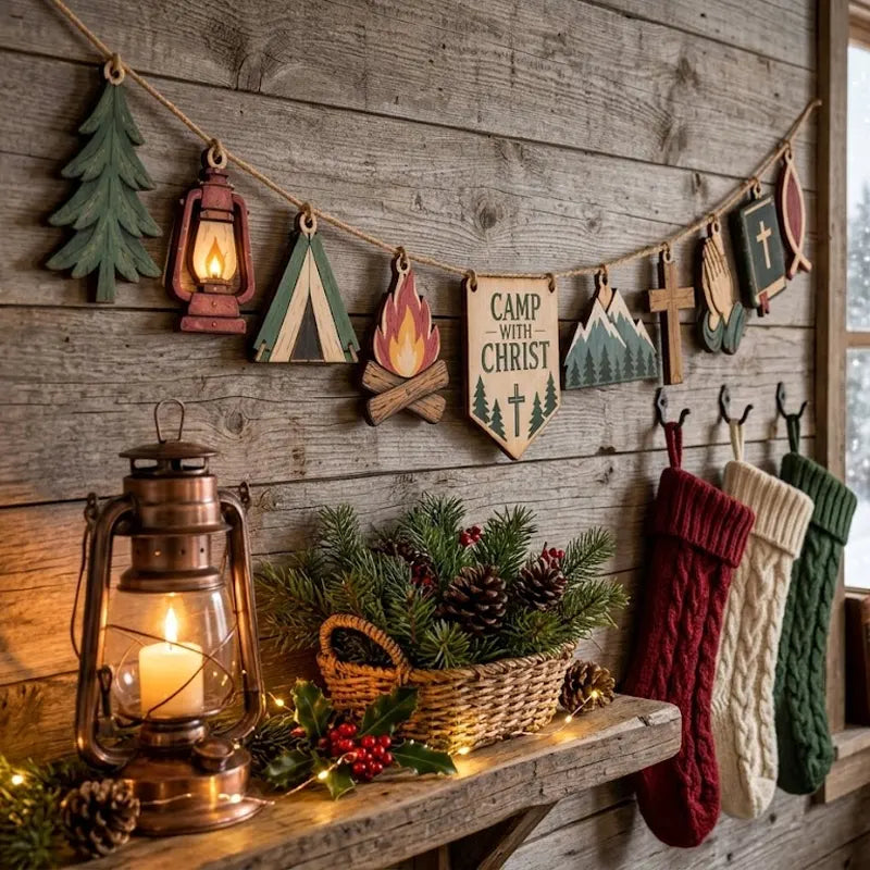 Personalized Camp With Christ Catholic Camping Wooden Garland