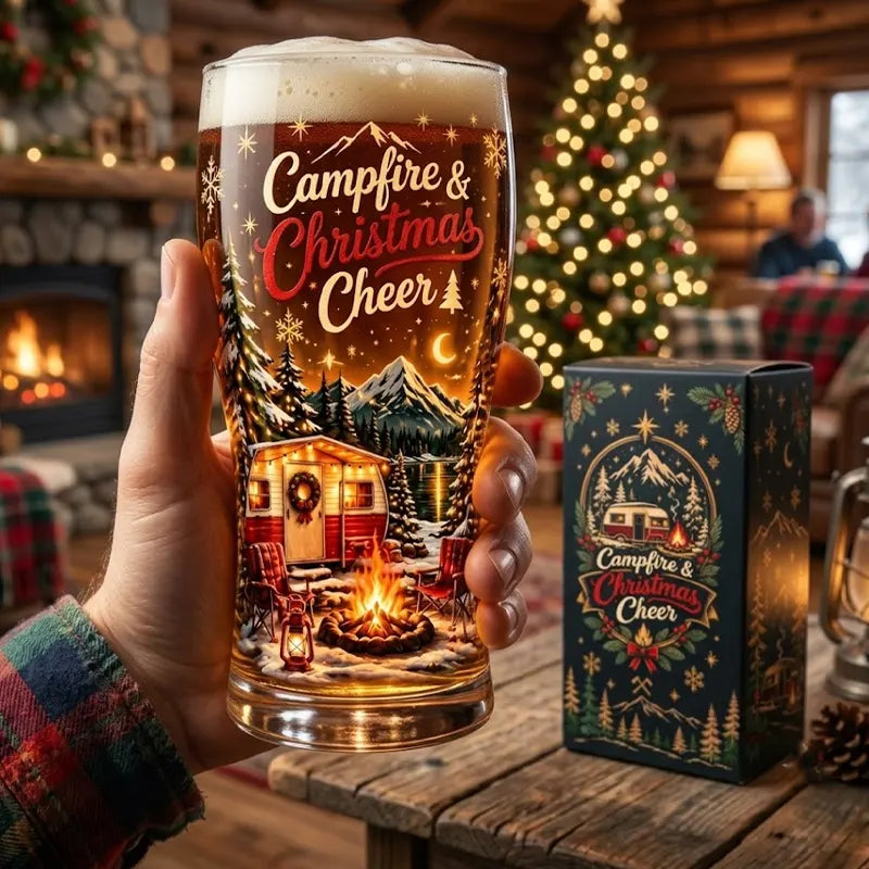 Campfire & Christmas Cheer Christmas Camping Drinking Glass