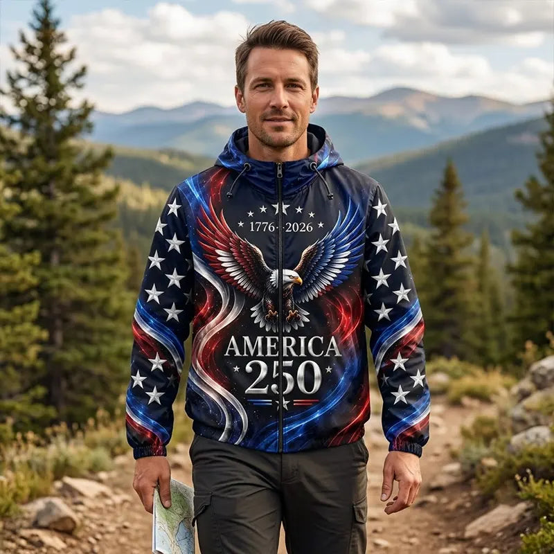 Personalized America 250 Years Bald Eagle Patriotic Windbreaker Jacket