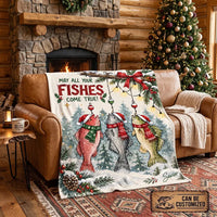 May All Your Fishes Come True Christmas Fishing Fleece Blanket